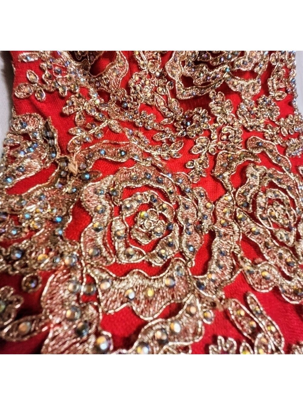 Layla K Quinceanera Ball Gown Dress Red Gold Beaded Size 6 - Picture 9 of 13